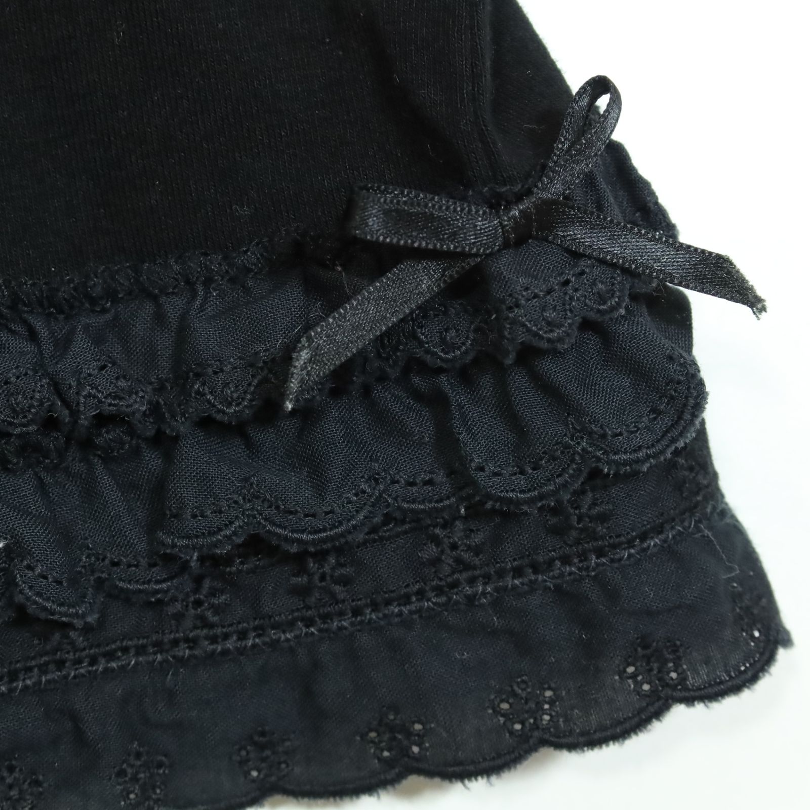 ピンクハウス☆段々フリル付き♪ロングパンツ 黒系 刺繍&リボン♪無地