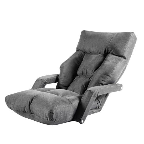 厚さ17CM 厚座面 綿麻布 ふあふあ 一人掛け 幅70CM 折りたたみ コンパクト 肘掛け付き 折り畳み収納可 3way 5段階調節 おしゃれ 座椅子 ダークグレー VECELO