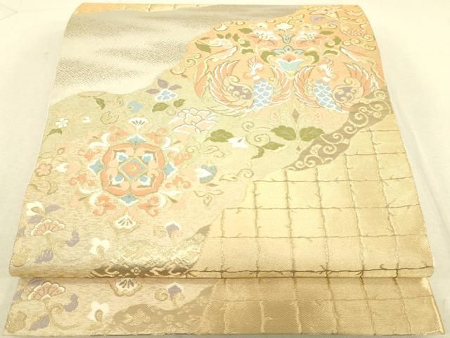 平和屋着物◎西陣 服部織物謹製 六通柄袋帯 唐織 鳳凰更紗花文