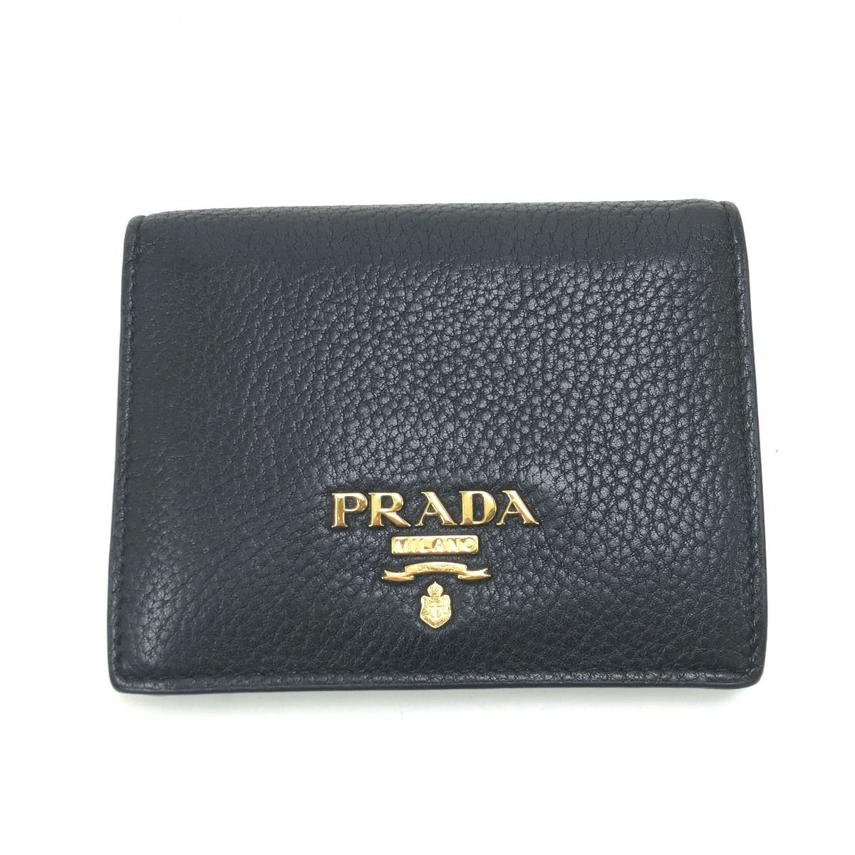 $$ PRADA プラダ 2つ折り財布 レザー 外側ボタン緩め ブラック