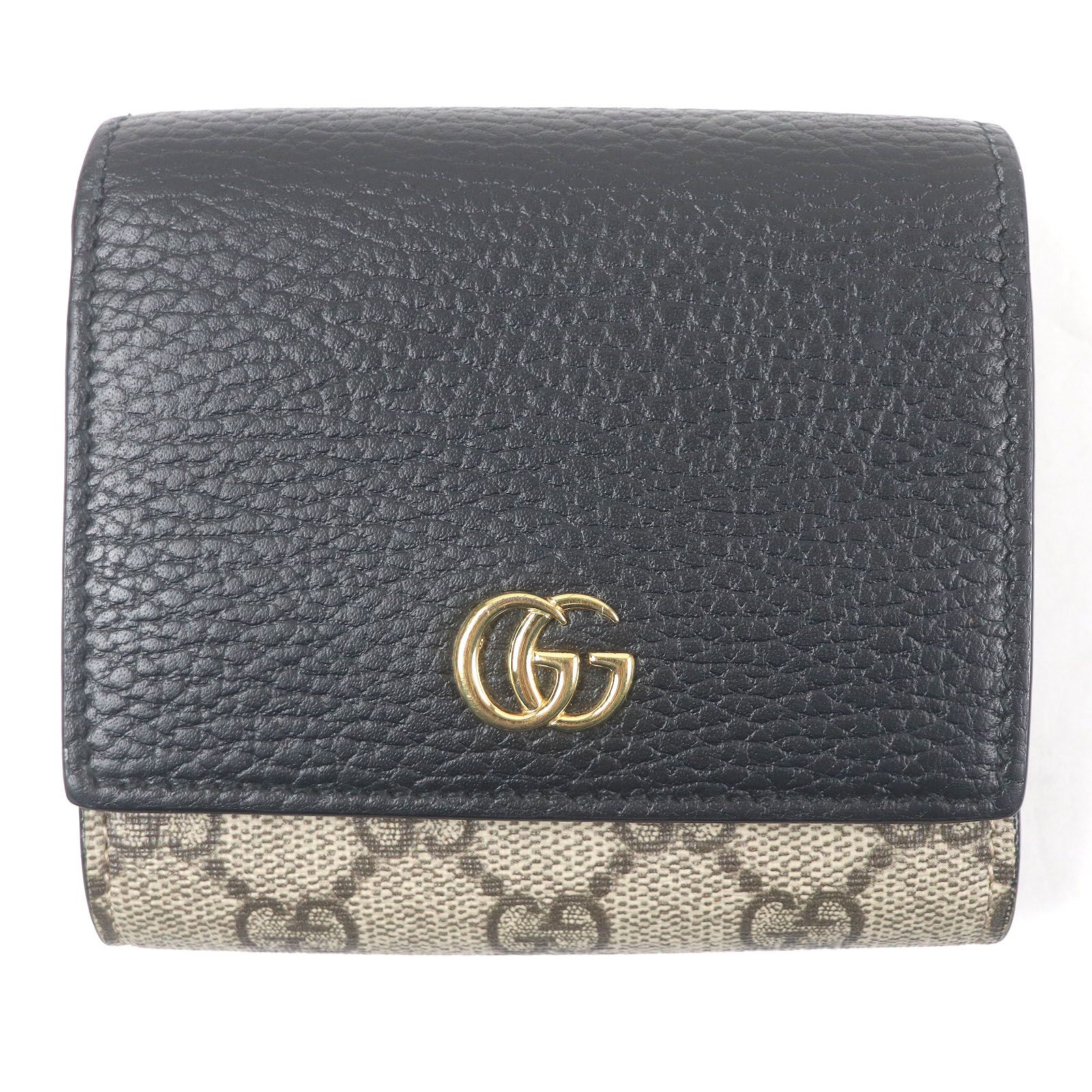 □GUCCI グッチ 598587 ダブルG バイ ミディアム ウォレット 三つ折り財布 GGスプリームキャンバス レザー ブラック ベージュ イタリア製 メンズ 定価82 500円