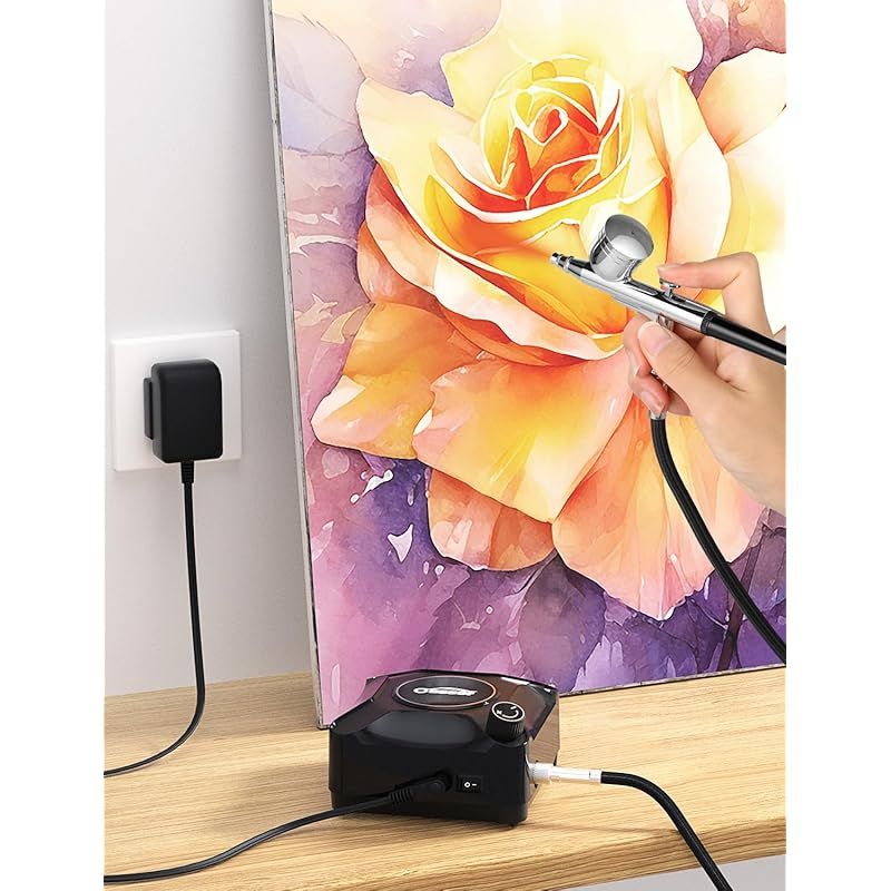 Oasser エアブラシ セット ミニコンプレッサー ダブルアクション 無段階圧力制御タイプ2-36PSI調節 プラモデルの塗装 ボディーアート 塗装用具 持ち運びやすい 初心者向け ノズル口径0.2mm 0.3mm 0.5mm 36PSI 0