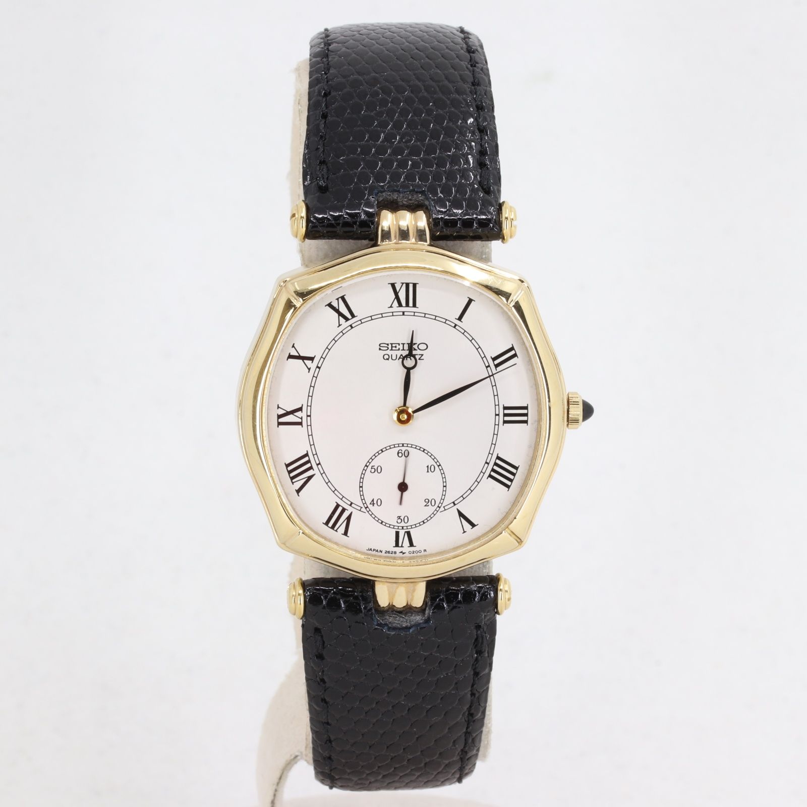 ITDYFZGJUYI3 即決 本物 SEIKO セイコー スモールセコンド 2628-5050 クォーツ 10K ベルトバックル社外 メンズ 腕時計 SS レザー