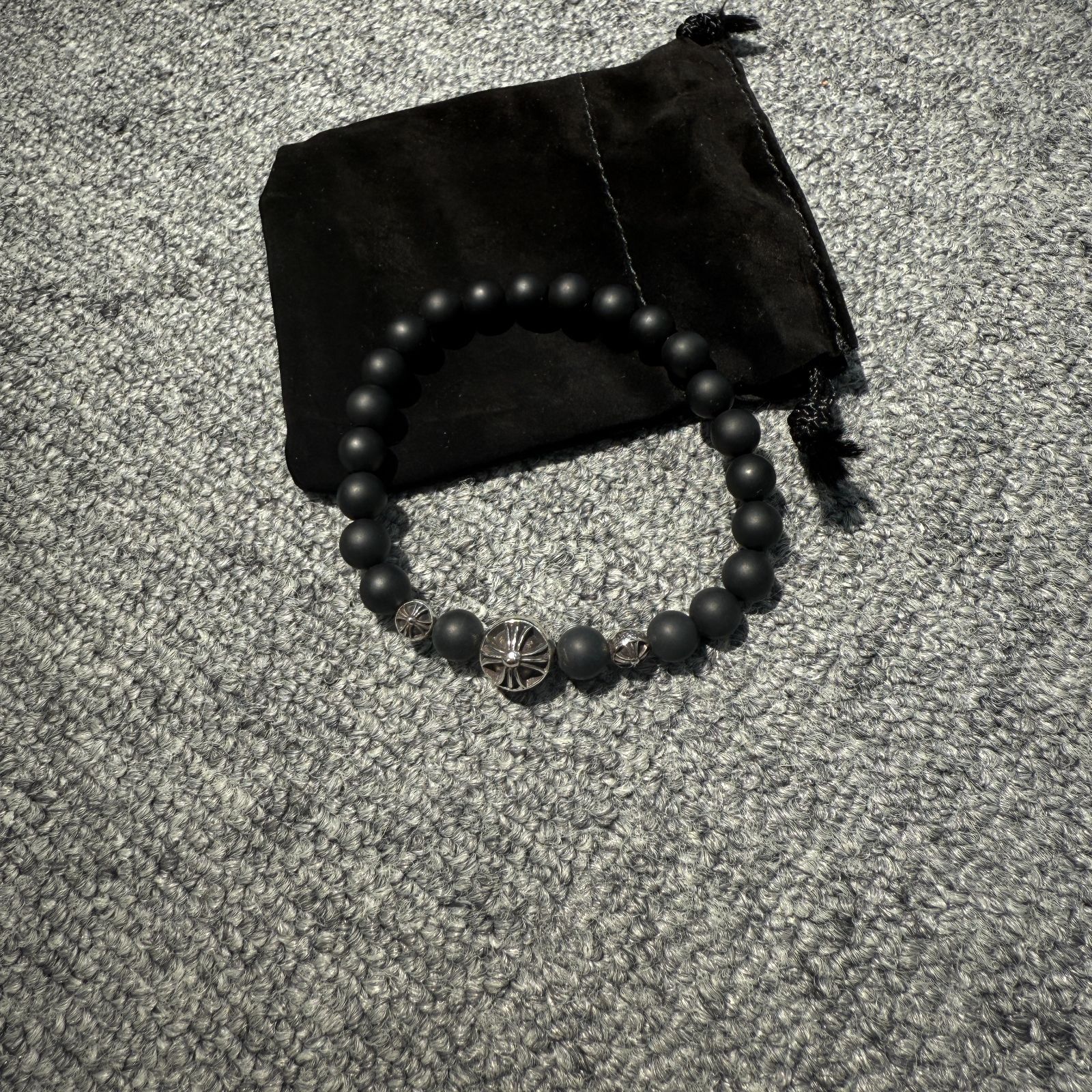 ♥ クロムハーツ 8mm BEAD 3ボール ブラックビーズブレスレット