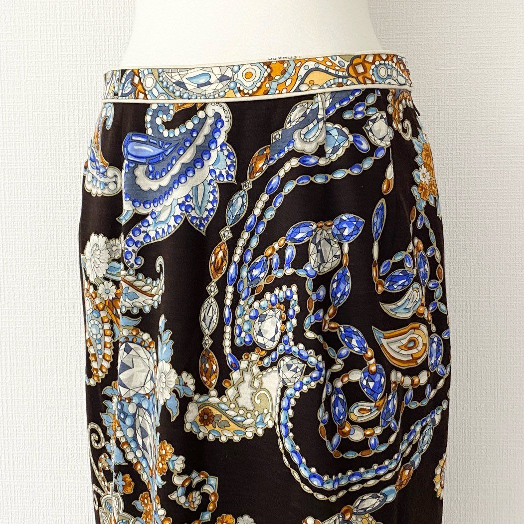 56d15 LEONARD FASHION レオナール 膝下スカート 総柄スカート 花柄 