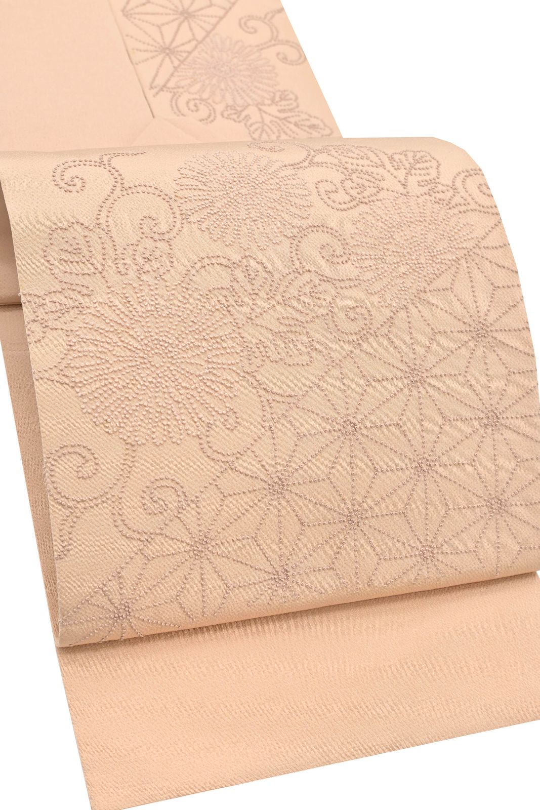 袋帯 振袖用 白地 梅柄 毬柄 六通柄 ポリエステル フォーマル 仕立て