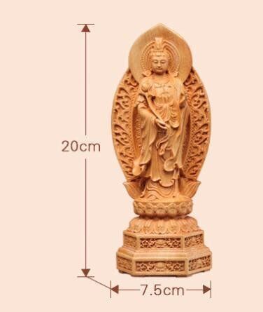 崖柏木彫り仏像家座敷玄関にバックライト付き観音置物を奉納20cm