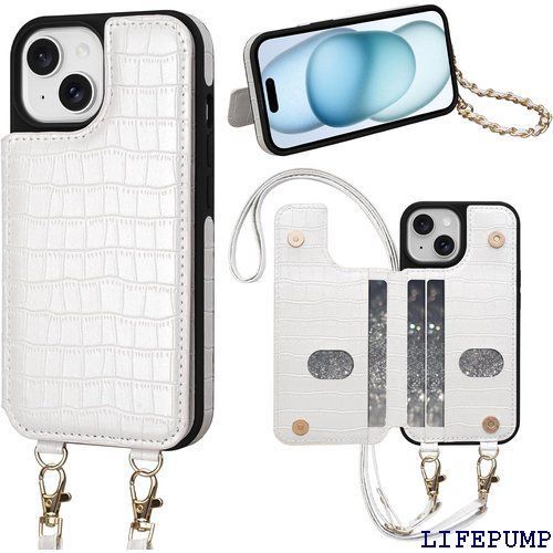 Shlybaay iPhone 15 用 ケース 背面 手帳型 ショルダー ストラップ iPhone15 対応 カードケース 背面ケース 手帳型 RFID スキミング防止 カバー いPhone 15 用 スマホケース アイフォン15 用 ホワイト 2152