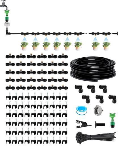 ミストシャワー屋外直角アダプター付き自動散水セットホース灌漑システム噴霧ノズル散水ノズル芝生水やり家庭園芸熱中症対策省エネ屋外冷却システム適用 30M