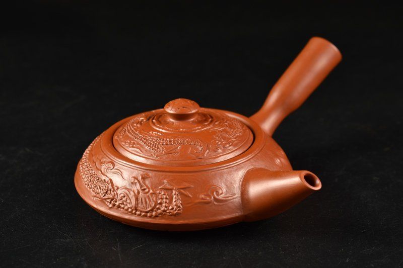 蔵A5384b 常滑焼 朱泥急須 杉江木仙 共箱