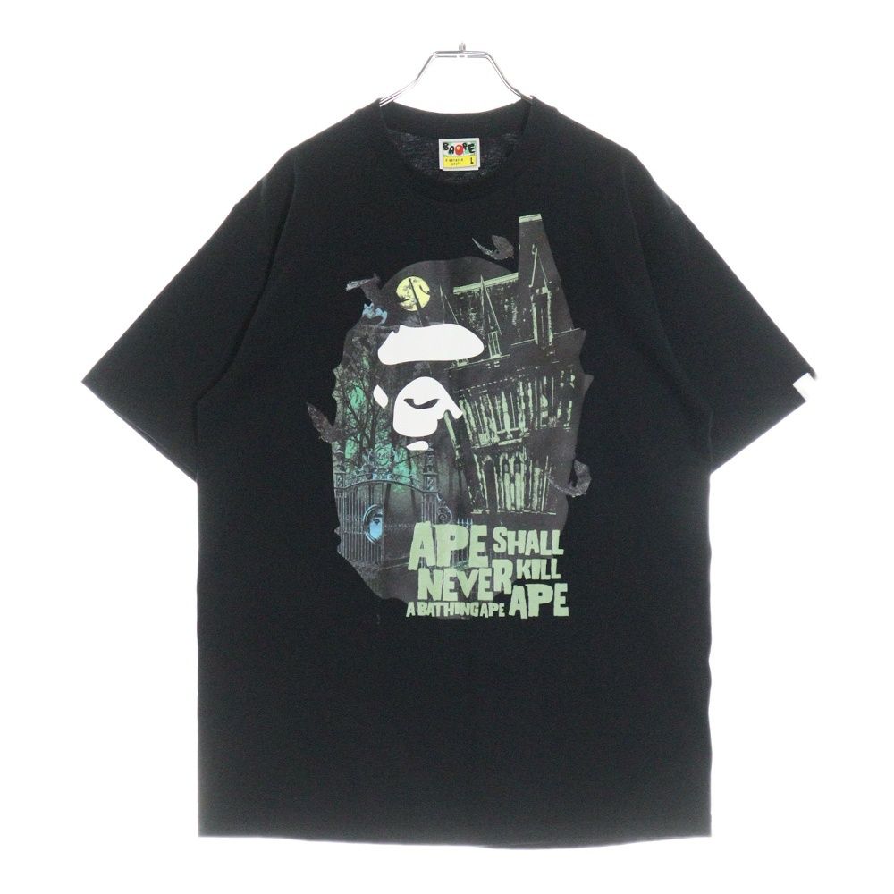 BAPE ブラックTシャツ A BATHING APE (アベイシングエイプ) HALLOWEEN BAPE MANSION