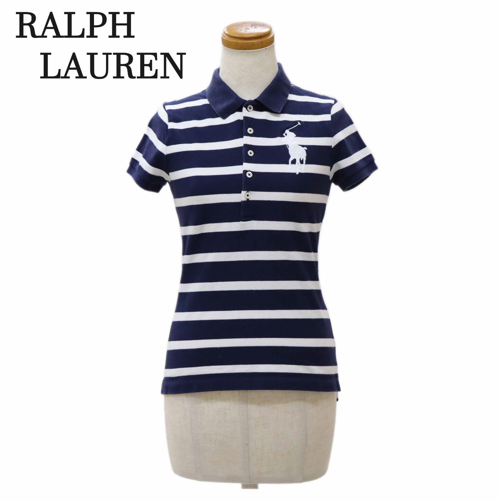 RALPH LAUREN ラルフローレン 半袖ポロシャツ  M  コットン  NVY×WHT  ボーダー