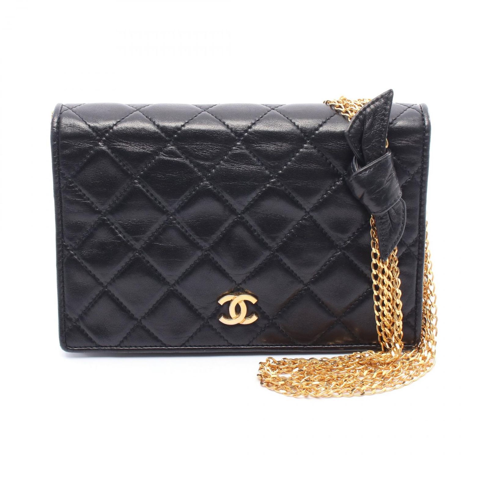 レア【CHANEL】ブラック ラムスキン フラップ ショルダーバック CHANEL シャネル Wフラップ23 ショルダーバッグ ラムスキン