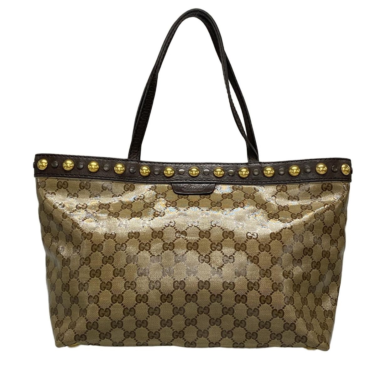 GUCCI グッチ トートバッグ クリスタルGG 207291 ダークブラウン×ベージュ スタッズ レザー