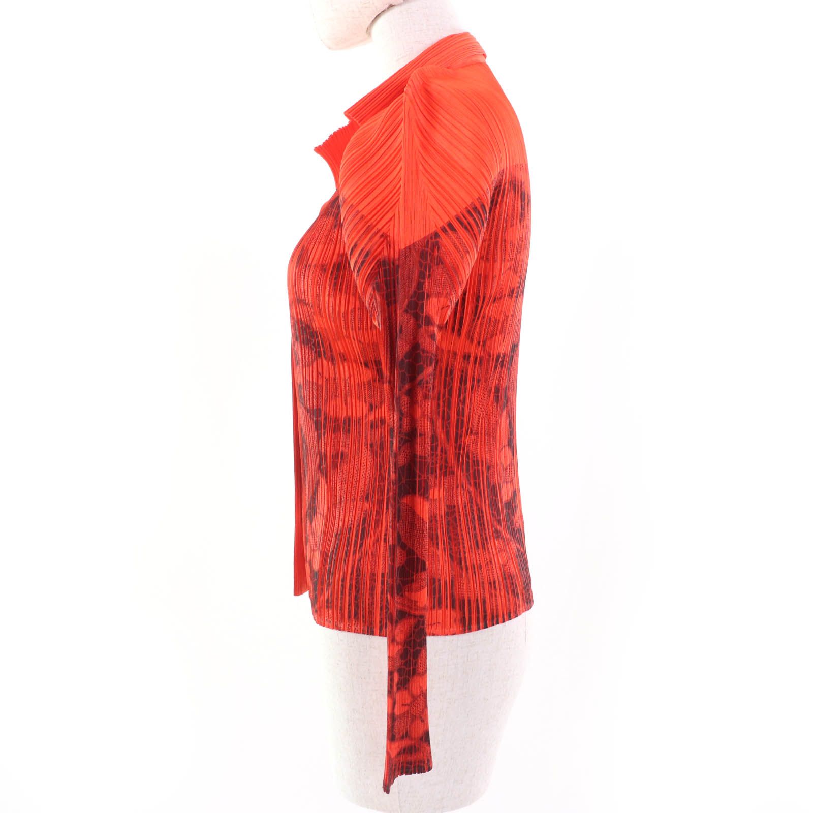 極美品☆PLEATS PLEASE プリーツプリーズ イッセイミヤケ ヴィンテージ PP86-JK424 フラワー総柄プリント 長袖シャツ オレンジ 3 正規品 極美品☆PLEATS PLEASE プリーツプリーズ イッセイミヤケ