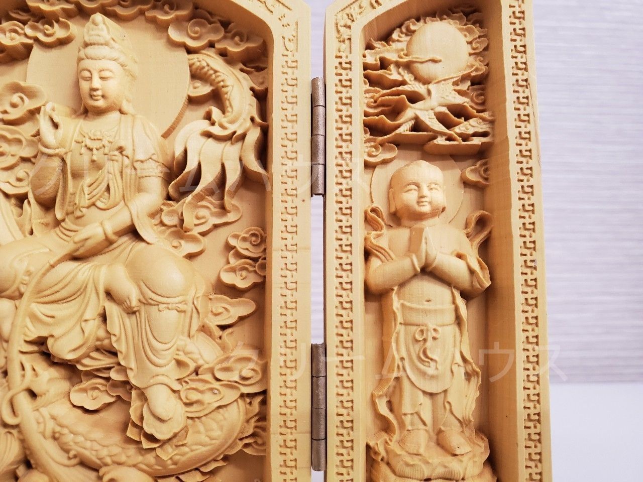 騎龍観音 木製 木彫り 柘植彫刻 龍観音 木彫 縁起物 風水 置物