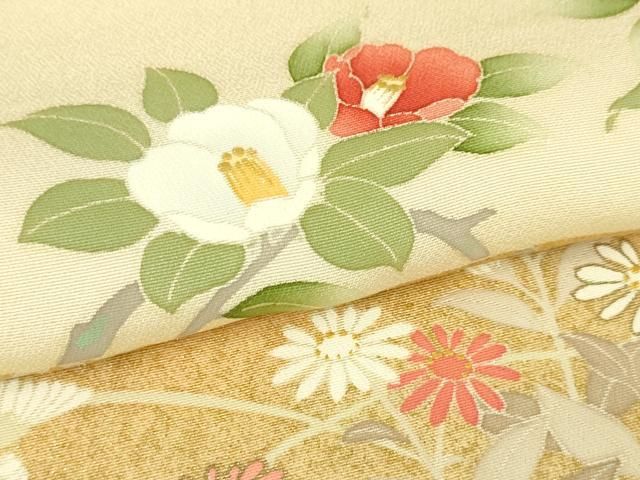 平和屋本店□極上 訪問着 四季花文 女郎花色地 金彩 逸品 未使用