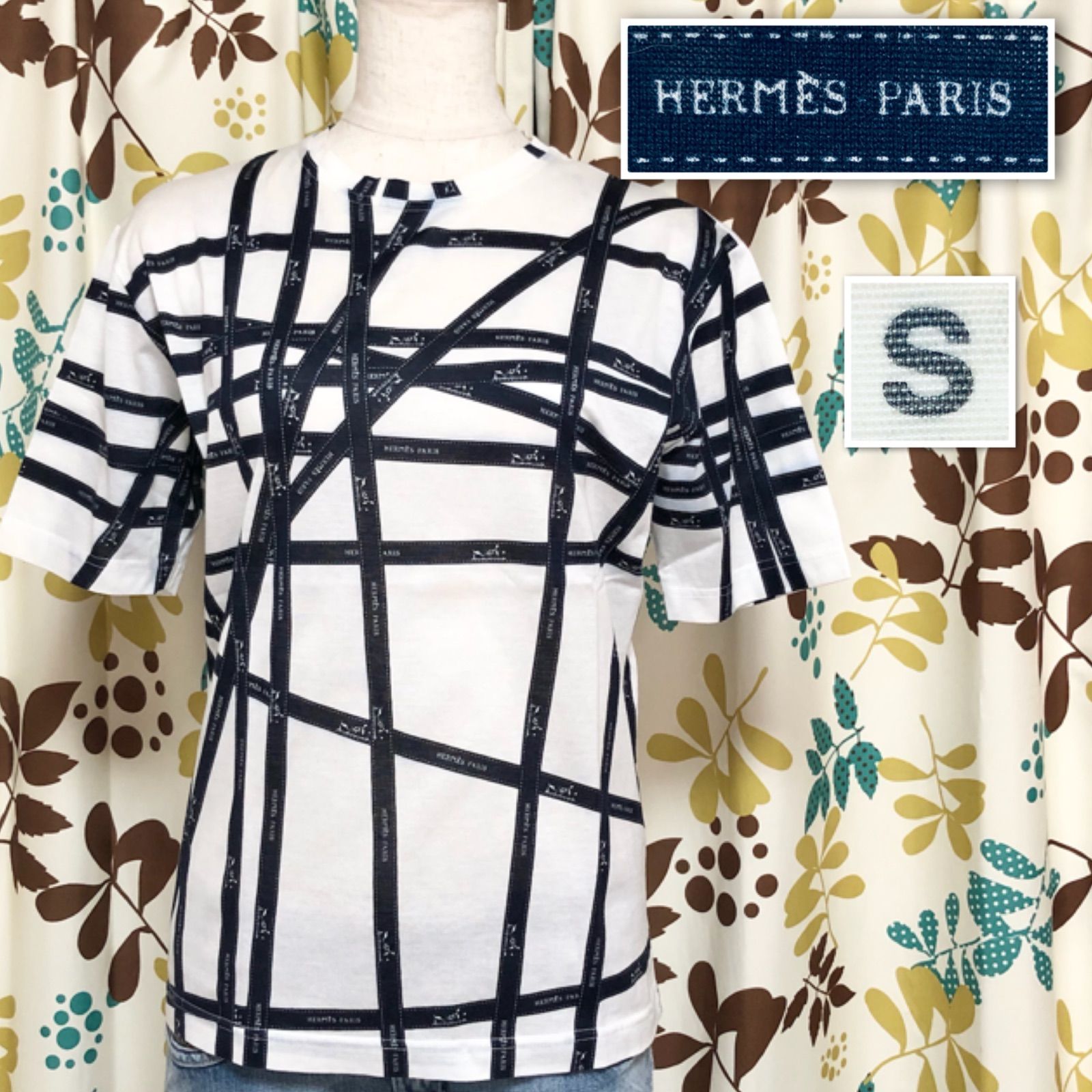 □極美品□HERMES エルメス ボルデュック柄 Tシャツ 半袖 sizeS 