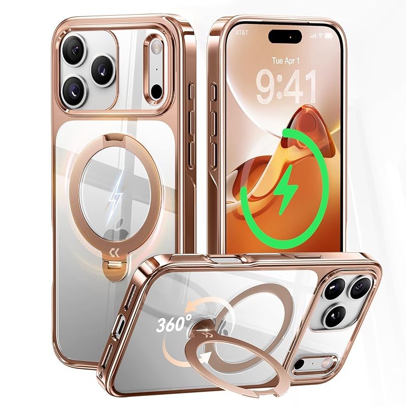 透き通る上質感 定点360°回転 CASEKOO iPhone 17 Pro Max 用 ケース クリア 米軍MIL規格 フィット感 MagSafe対応 最大25W急速充電対応 横縦両立 角度自在 超 耐衝撃 高耐久性 ラップホール付き 透明 黄変防止 いp