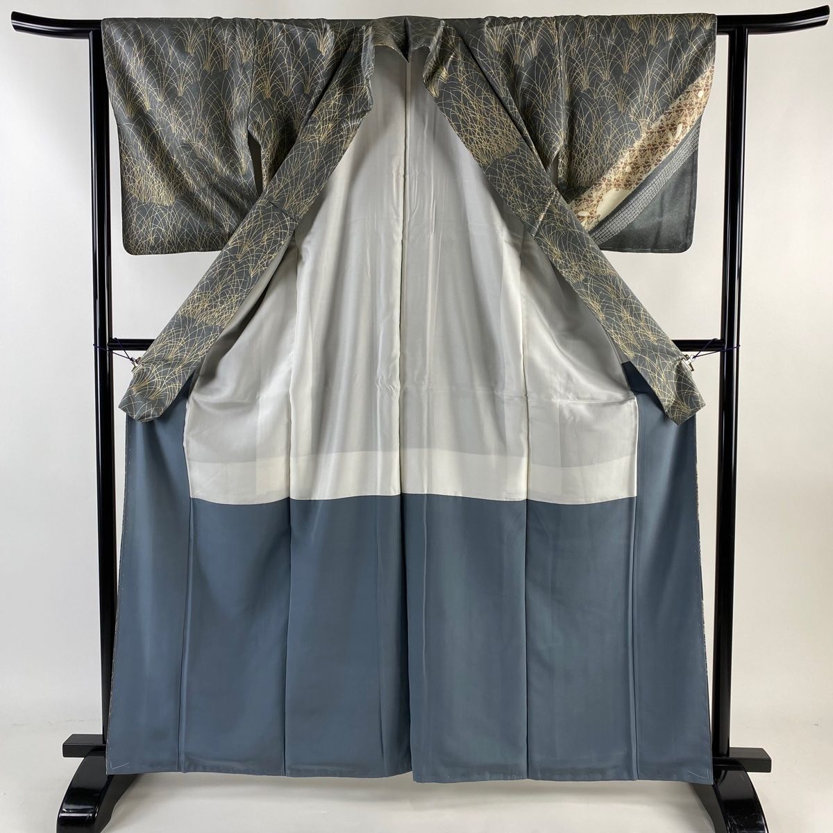 振袖 身丈153cm 裄丈65cm M 袷 雪輪 澄み渡っ 鴛鴦 ぼかし 青 正絹  