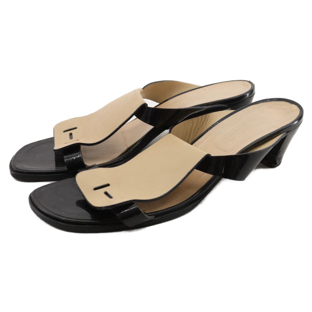HERMES (エルメス) Hロゴ エナメル レザー ヒール ミュール サンダル