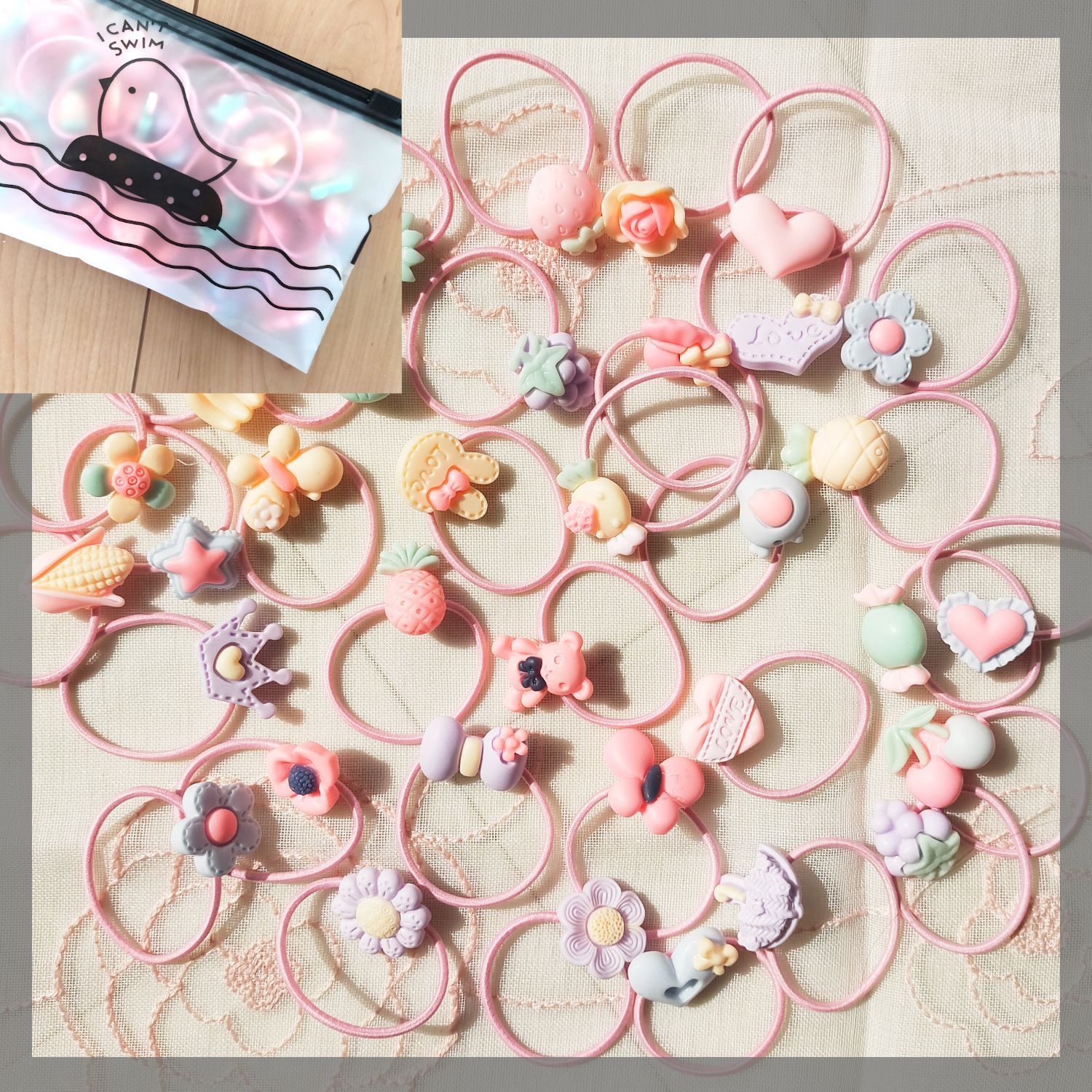 メルカリshops 髪ゴム 袋付 子供 ヘアゴム かわいい 細め ベビー髪ゴム 35本 Tam01