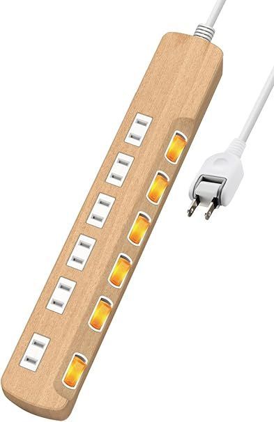【在庫処分】エレコム 電源タップ 雷ガード 個別スイッチ ほこりシャッター付 6個口 木目調 2m オーク ECT-1320O