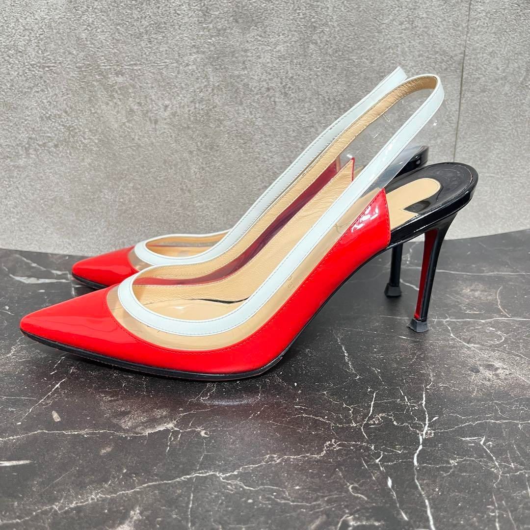 クリスチャンルブタン クリア切替エナメルパンプス ピンヒール レッド 37.5