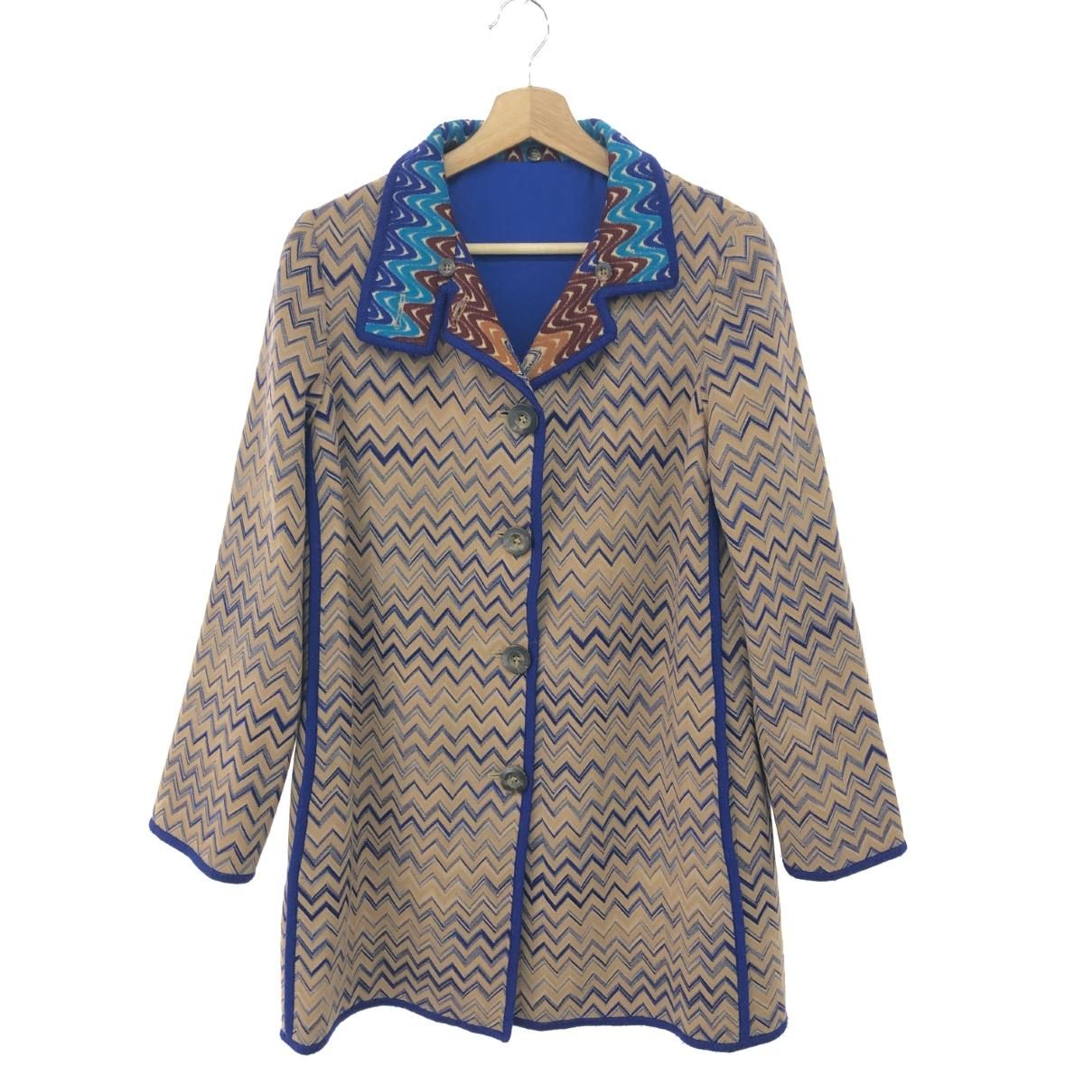 MISSONI ミッソーニ　ウールコート　シルク　総柄　マルチカラー　サイズ42 MISSONI ミッソーニ スタンドカラーコート/総柄 サイズ:42 ウール混