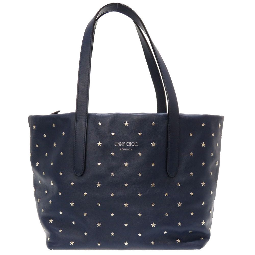 美品 ジミーチュウ スタースタッズ レザー ネイビー ハンドバッグ 