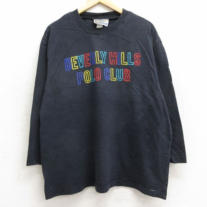 XL/古着 7分袖 ビンテージ Tシャツ メンズ 90s ビバリーヒルズ ポロクラブ 大きいサイズ コットン クルーネック 黒 ブラック 24aug01 中古 
