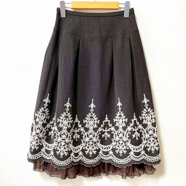 wnc ノンノンドール non non dorl ムッシュ榊 スカート 茶系 アイボリー 刺繍 チュールレース フリル レディース 941201