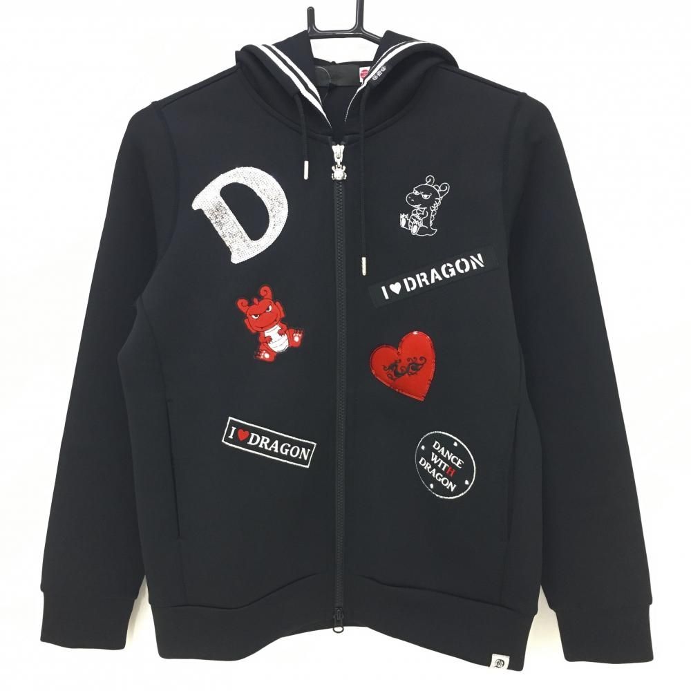 値下げ！ゴルフウェア　ダンスウィズドラゴン　レディース　ジャケット黒 ダンスウィズドラゴン ジップパーカー 黒×レッド チビドラ ジャケット