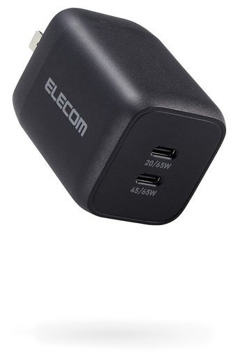 エレコム充電器Type-C2ポート65WUSBPD対応PPS対応QC3.0対応Magsafe3対応折りたたみ式プラグ【iPhone1615iPadMacbookAir/WindowsPCなど対応】ブラック