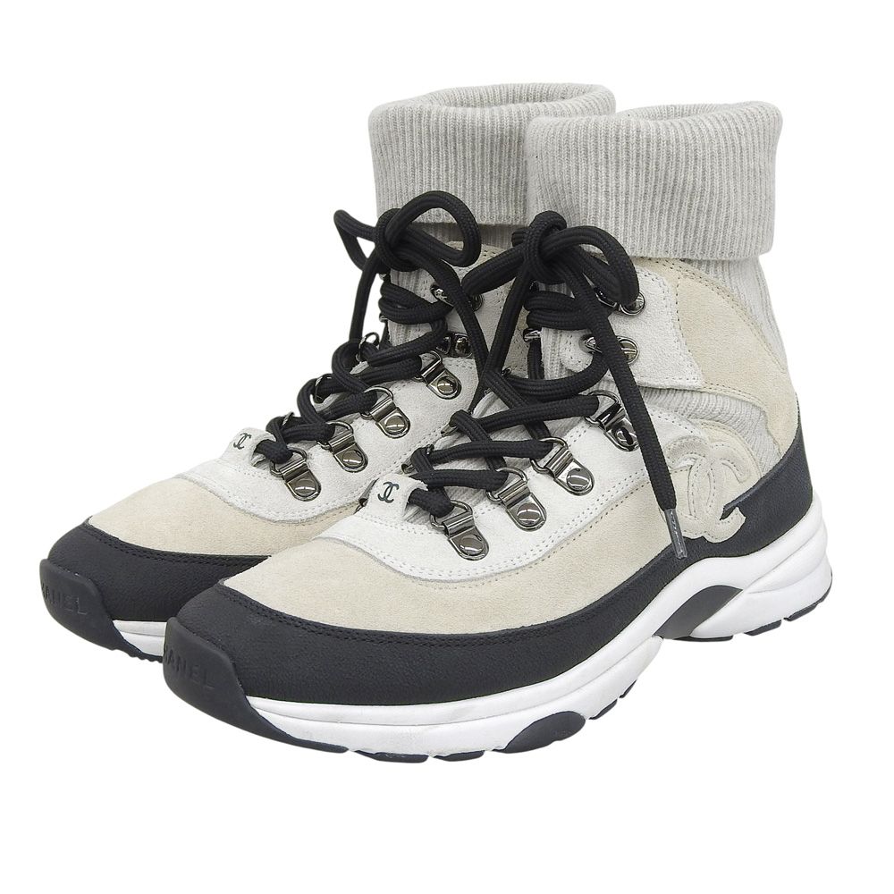 【激安大特価！】 CHANEL シャネル スエードソックススニーカー シューズ レディース アイボリー ライトグレー ブラック 36 36G45204 23AW 36