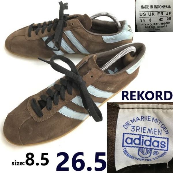 adidas|REKORD レザースニーカー 8.5|26.5|brown|茶 インドネシア製|00s復刻|RARE|Vintage|Leather|sneakers|Shoes|trainers◆bJ-158