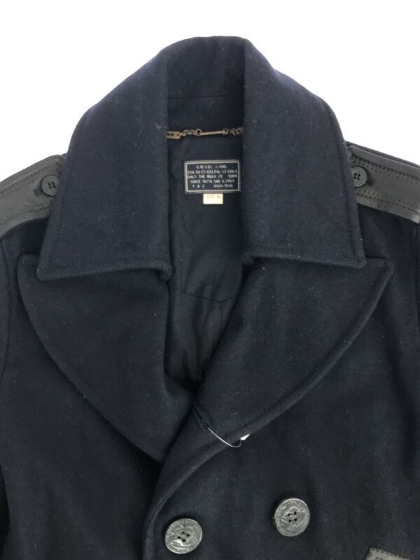DIESEL ディーゼル レザー切替メルトンウール Pコート ネイビー M