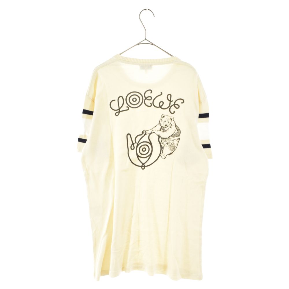 LOEWE (ロエベ) 21SS Stripe T-Shirt In Organic Cotton H664Y22J02 アームストライプ  半袖Tシャツ バックロゴ クリーム