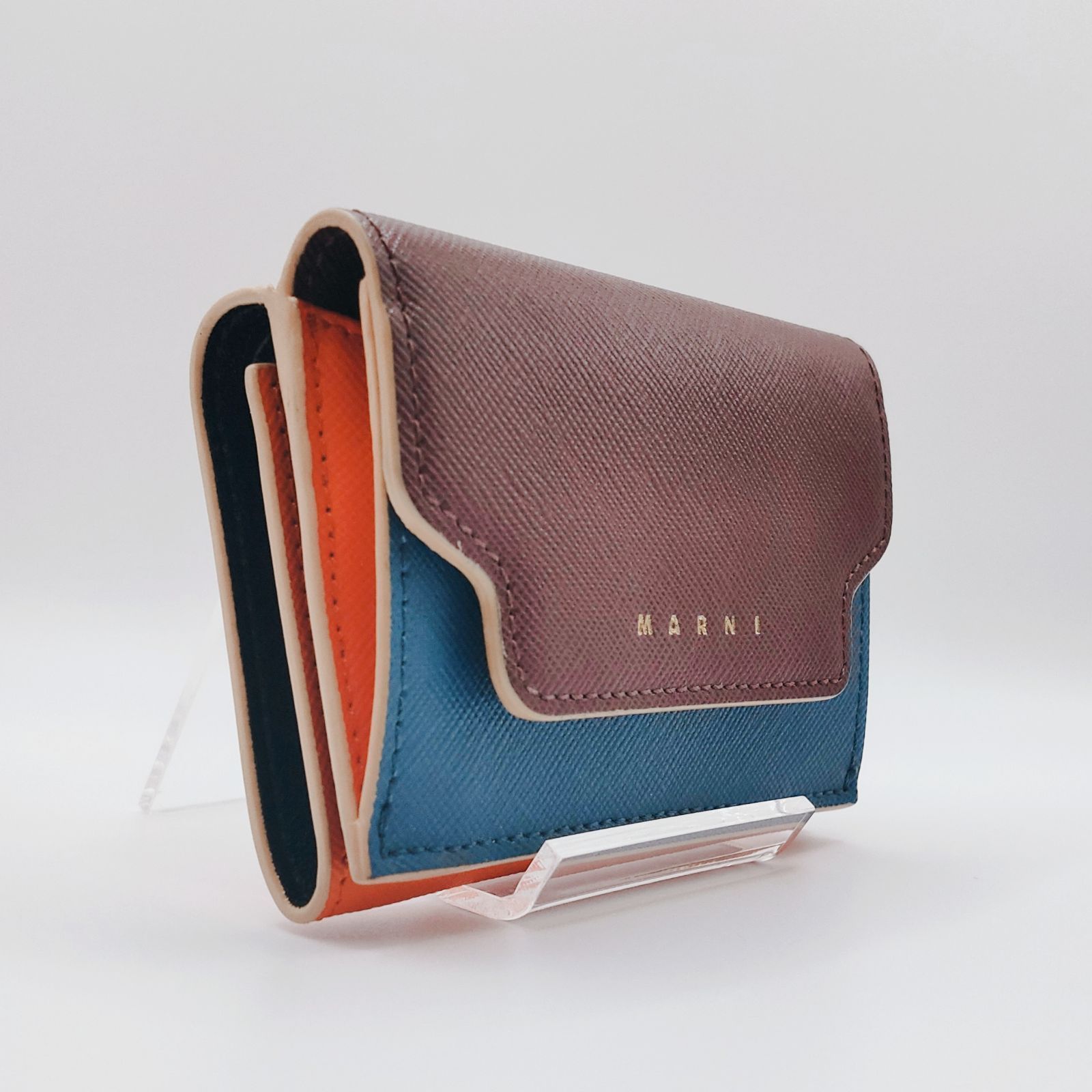 MARNI マルニ 財布 三つ折り 箱付き 保存袋 ブラウン ブルー