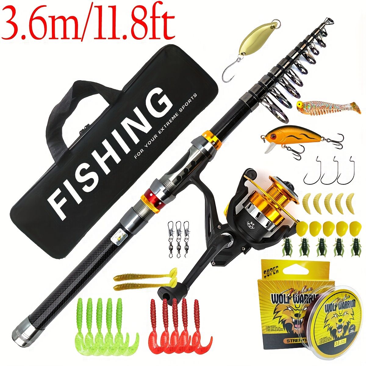 携帯に便利 伸縮式カーボン製釣り竿フルセット