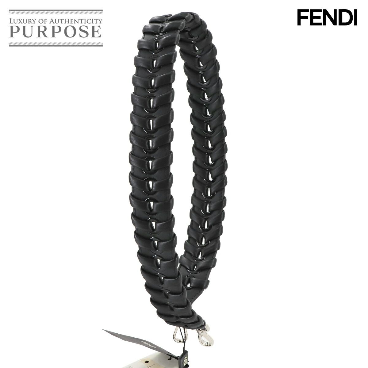 フェンディ FENDI ストラップユー ショルダー ストラップ 編み込み レザー ブラック 8AV077 シルバー 金具 90279334