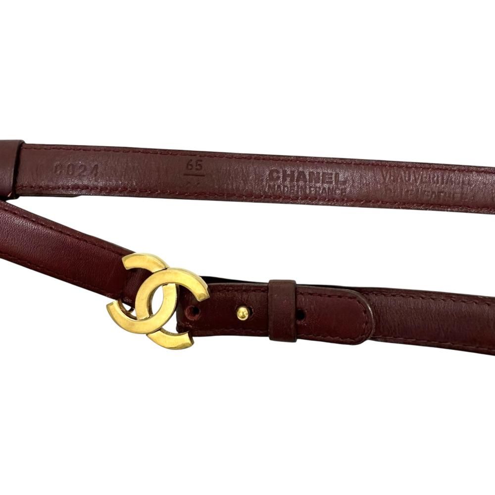 CHANEL/シャネル】ココマーク ベルト GP/レザー ボルドー（ワイン