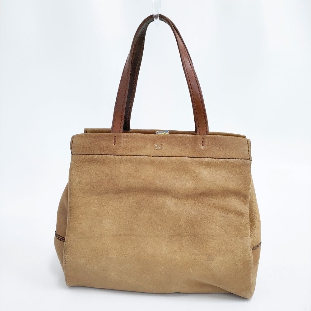 HENRY CUIR フラップ 犬 刺繍 レザー 革 ハンドバッグ ブラウン レディース アンリークイール【中古】5-0813G◎ HENRY CUIR フラップ 犬 刺繍 レザー 革 ハンドバッグ ブラウン