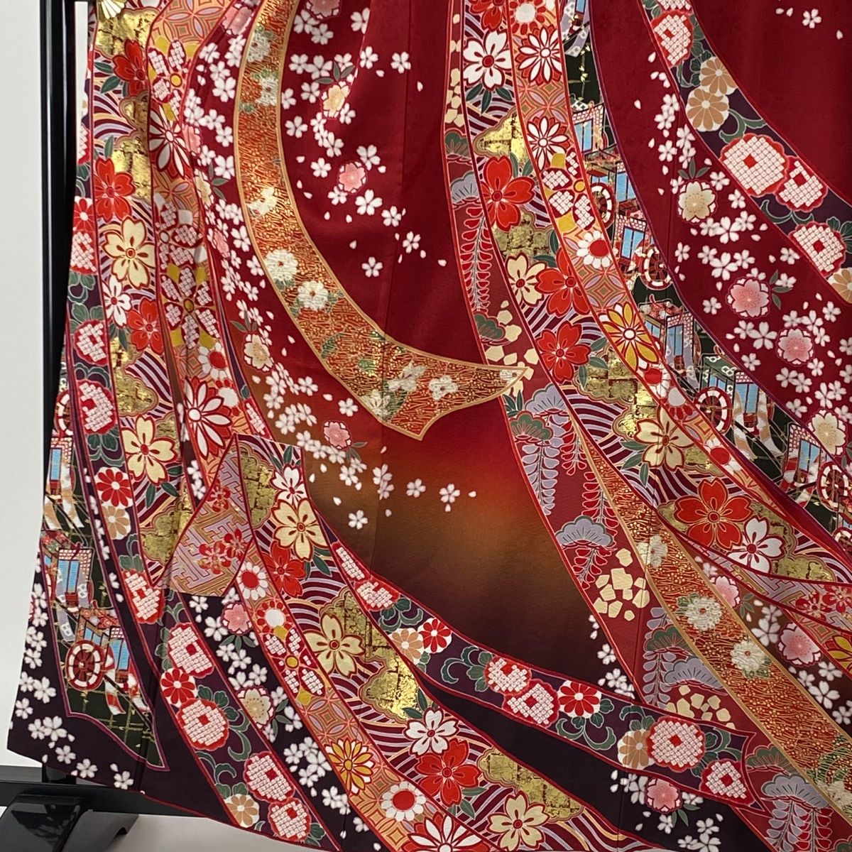 振袖 身丈161cm 裄丈64.5cm M 袷 袋帯フルセット 熨斗 桜 金彩 絞り 赤  