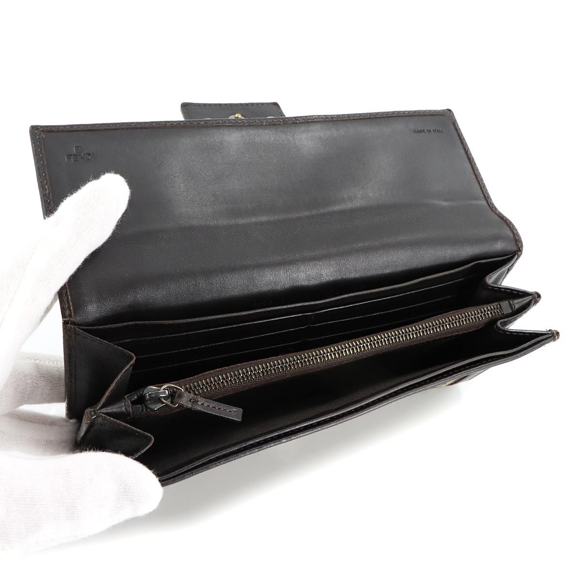 フェンディ FENDI ズッキーノ 二つ折り 長財布 キャンバス レザー  