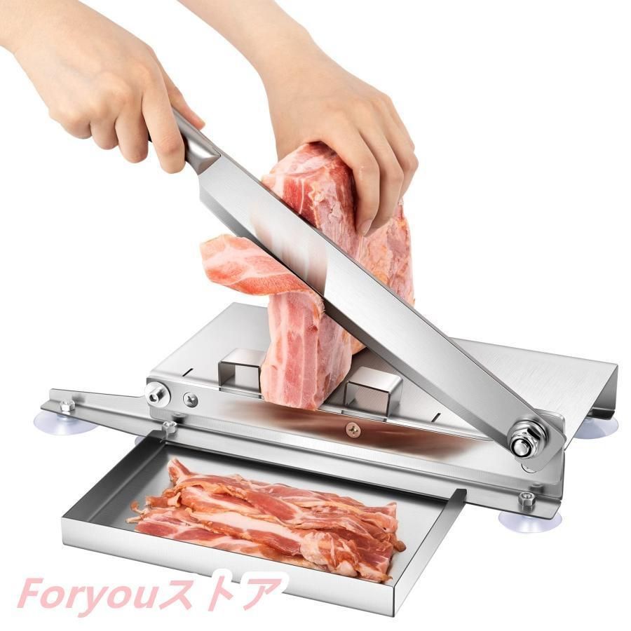 手動スライサー 押切包丁 厚さ自由調整 小型 刃長さ27cm ステンレス 骨切り/冷凍肉/薬種/野菜/魚/ベーコン/ハム/お餅 手動式 家庭用 業務用