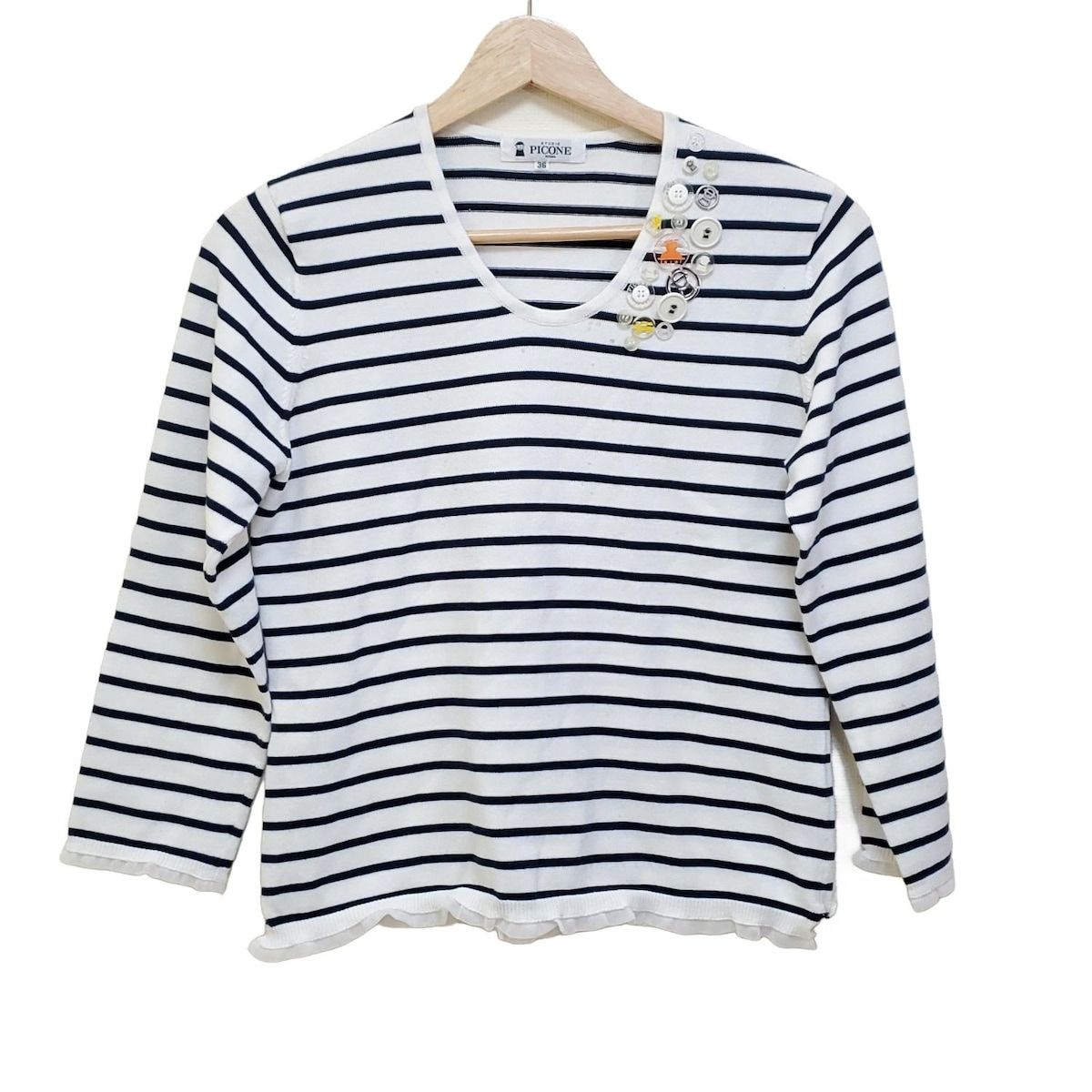【美品】ピッコーネ PICONE レディース ベロア トレーナー Lサイズ PICONE(ピッコーネ) 長袖セーター サイズ36 S レディース - 白