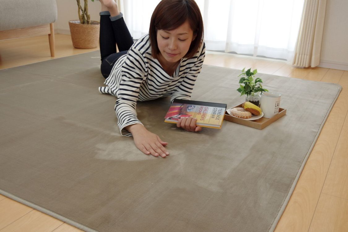 Color:ベージュ_Size:130×185cm イケヒコ ラグ カーペット 1.5畳 無地 ピオニー 約130×185cm ベージュ 洗える 抗菌 防臭 無地 #9810236