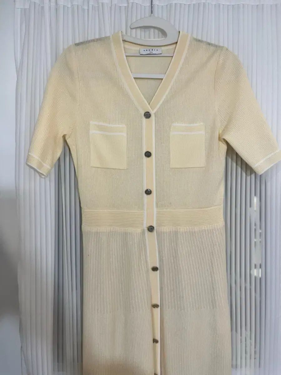 サンドロ sandro 半袖 ロングニットドレス アイボリー
