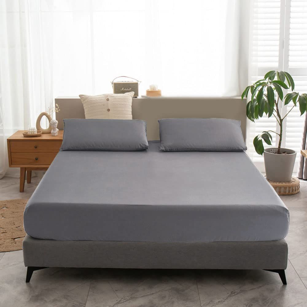 色: グレー】Treeflyheart ボックスシーツ セミファミリー・グレー